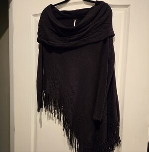 Free People Dark Charcoal Fringe Sweater
